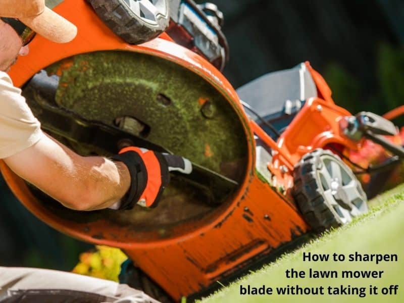 how to sharpen the lawn mower blade without taking it off?